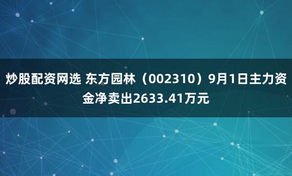 炒股配资网选 东方园林（002310）9月1日主力资金净卖出2633.41万元
