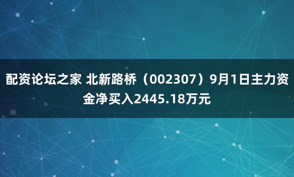 配资论坛之家 北新路桥（002307）9月1日主力资金净买入2445.18万元